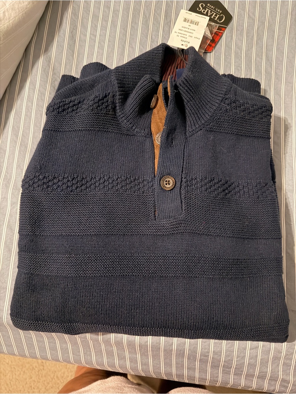 Chaps Men’s Navy Half-Zip Knit Sweater with Contrast Placket
